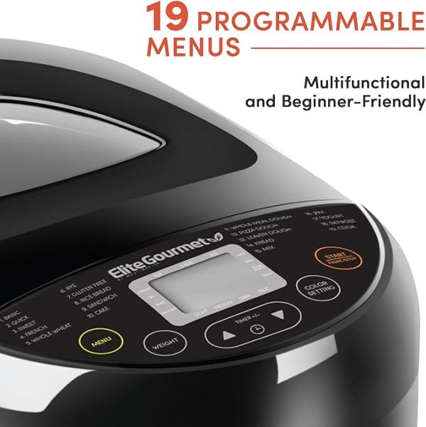 Elite Gourmet EBM8103B Programmable Bread Maker Machine